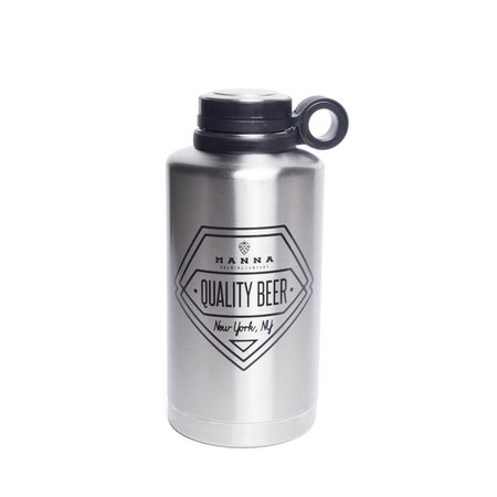 MANNA 64 oz Silver Stainless Steel - Quality Beer Ring Growler Water Bottle BPA Free MA4702